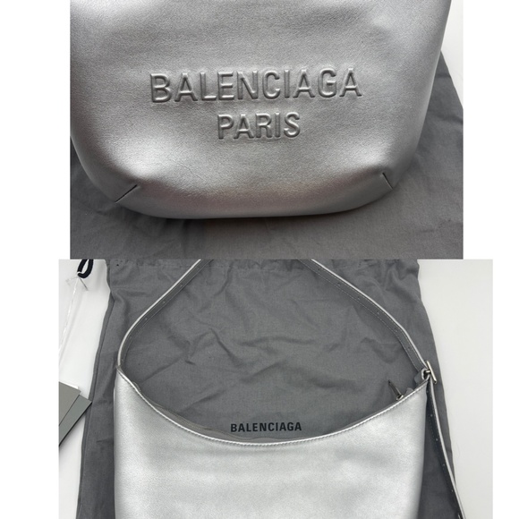 BALENCIAGA Silver Metallic calfskin Leather Mary-Kate Shoulder sling hobo Bag - Picture 5 of 11
